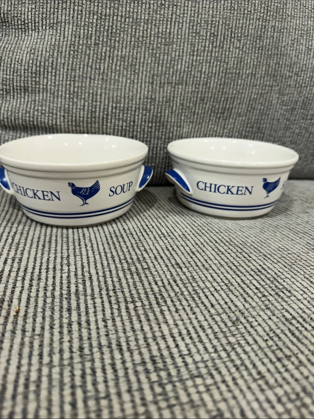 Chicken Soup Ceramic Bowls Set - White with Blue